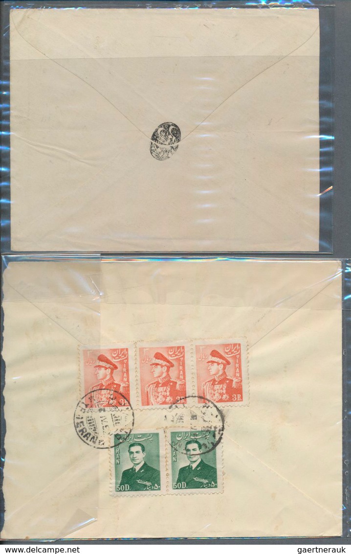 Iran: 1900-50 Ca., Two Covers (one To USA) And Royal Invitation Card, One With Royal Secretary Impri - Irán