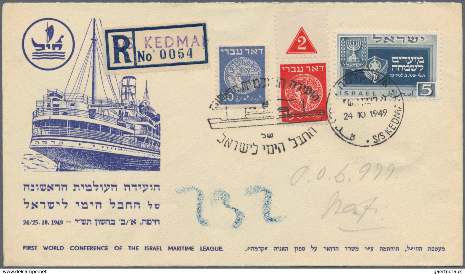 Israel: 1949/1970 (ca.), SHIP MAIL/NAVAL SLOGAN POSTMARKS/PAQUEBOT/CACHETED ENVELOPES/PICTORIAL STAT