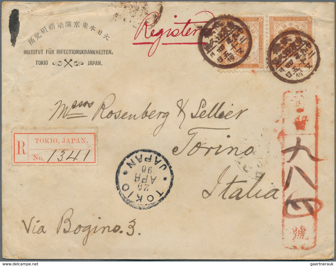 Japan: 1876/1914, Covers (11 Inc. Registered X4) Mostly To Italy Inc. From "Institute For Infectiono - Oblitérés