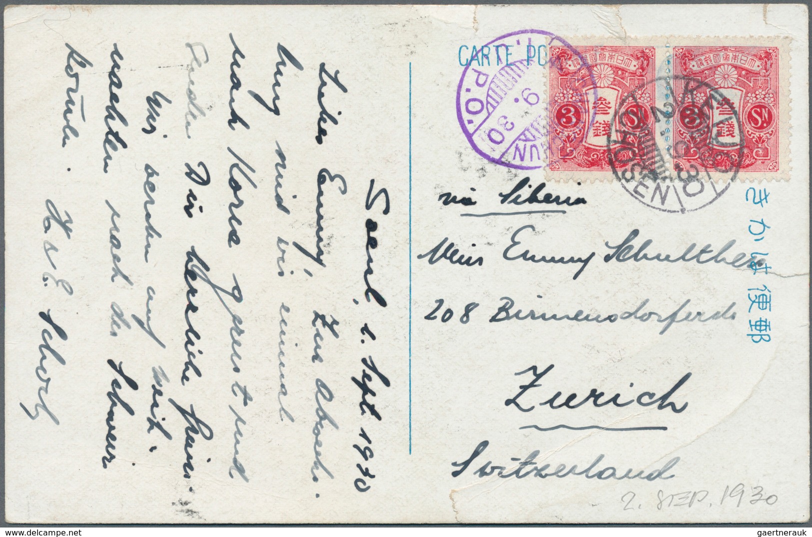 Japanische Post In Korea: 1914/26, Covers (4 Inc. One Registered) And Ppc Used "KEIJO" (4) Or "Saida - Franquicia Militar