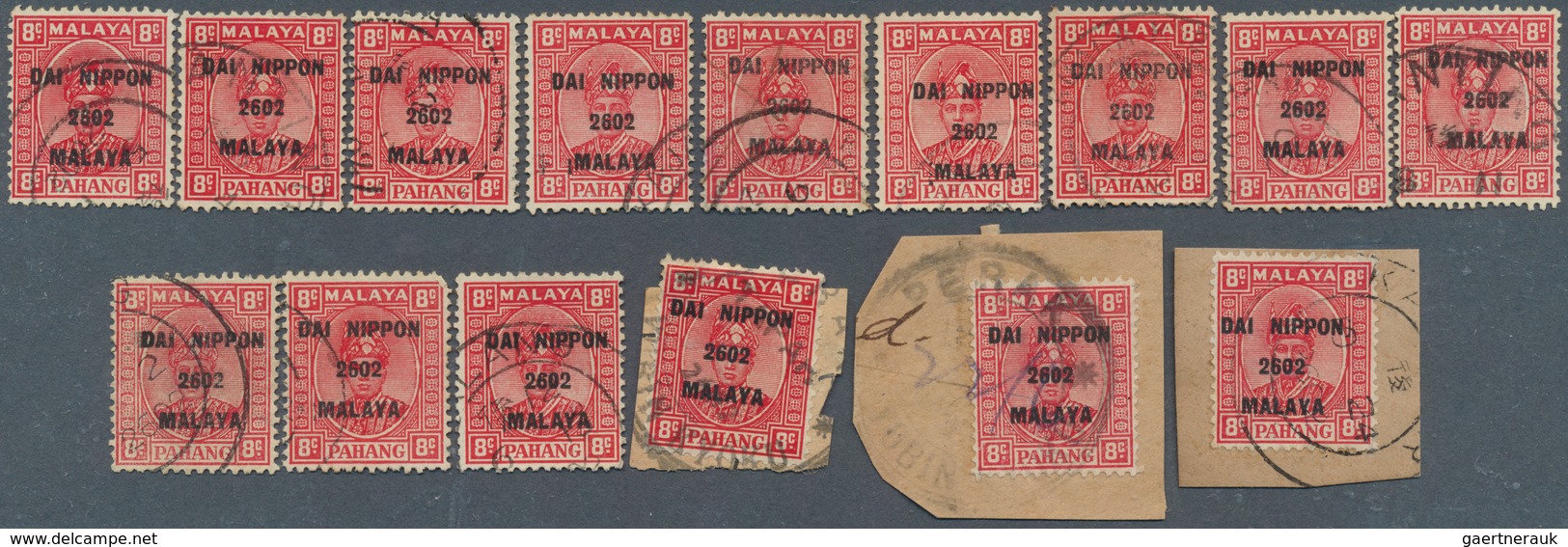 Japanische Besetzung  WK II - Malaya: General issues, Pahang, 1942, ovpts. T16 resp. T2 mint and use