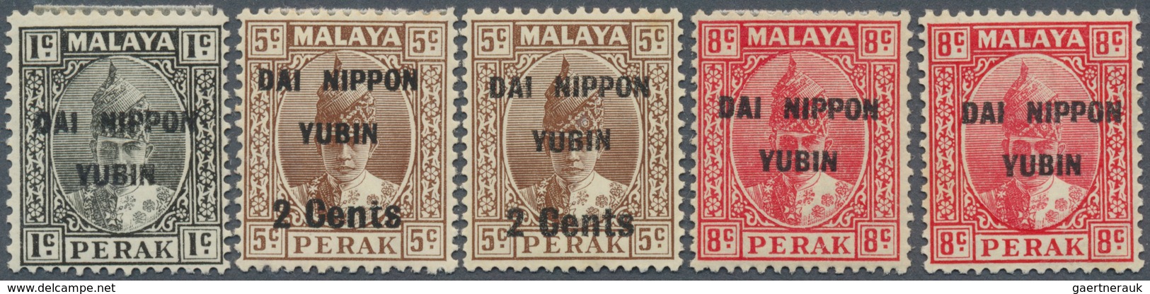 Japanische Besetzung  WK II - Malaya: General Issues, Perak, 1942, Ovpt. T17 Used Inc. Inverts On 1 - Malasia (1964-...)