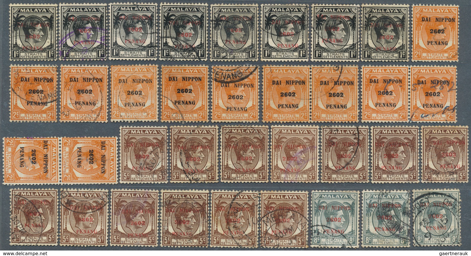 Japanische Besetzung  WK II - Malaya: Penang, 1942, 91 Used Copies Ex-1 C./15 C. With Ovpt. T13, Inc - Malasia (1964-...)