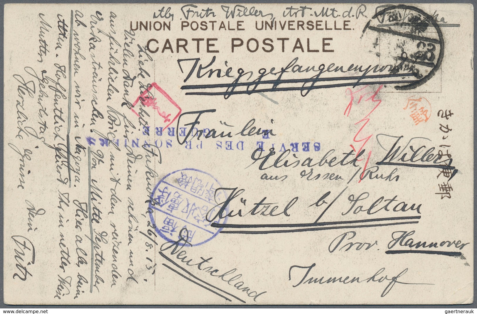 Lagerpost Tsingtau: Fukuoka, 1915/18, Ppc (11) Or Cover (1) Inc. Inbound Card From Germany 1915 (han - Chine (bureaux)