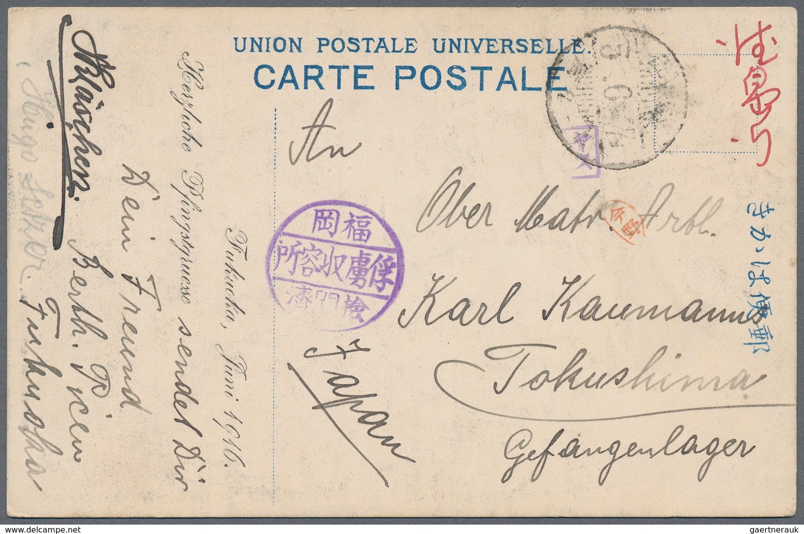 Lagerpost Tsingtau: Fukuoka, 1915/18, Ppc (11) Or Cover (1) Inc. Inbound Card From Germany 1915 (han - China (oficinas)