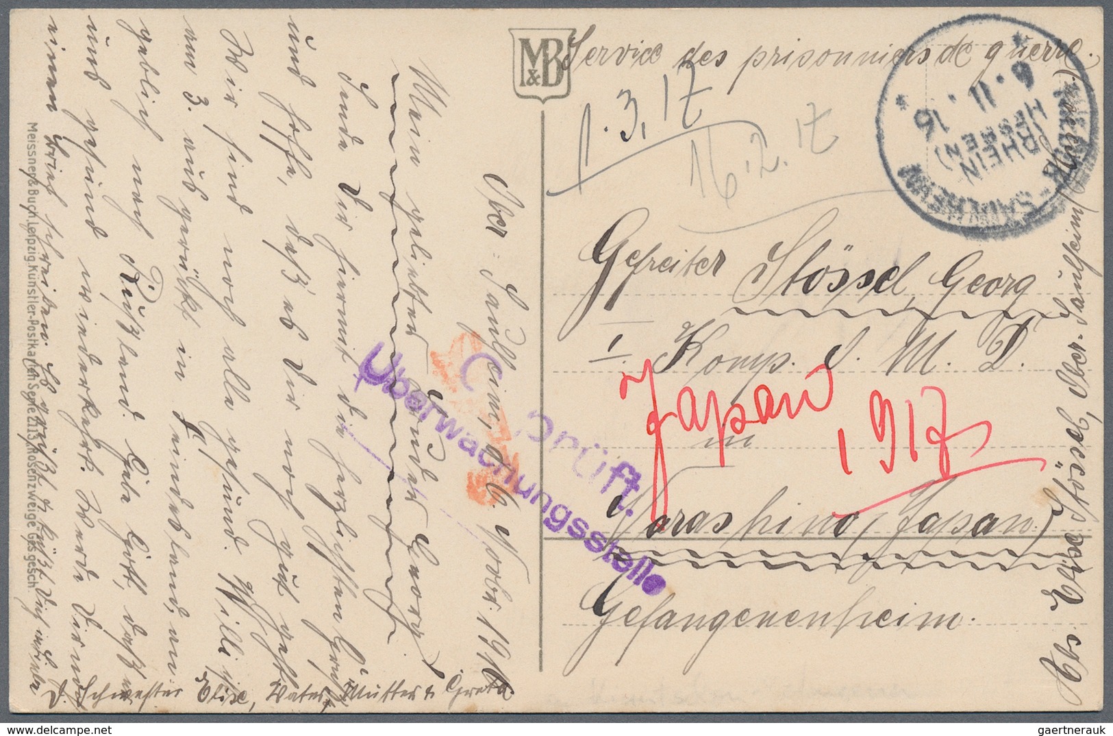 Lagerpost Tsingtau: Narashino, 1915/19, Eight Items: Money Letter Envelope Insured For Y.5.54 Send B - Chine (bureaux)