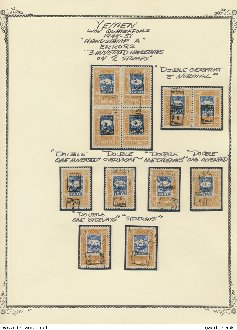 Jemen: 1945/1948, Handstamps On 1940 Issue, Specialised Collection Of 43 Stamps On Written Up Album - Yémen