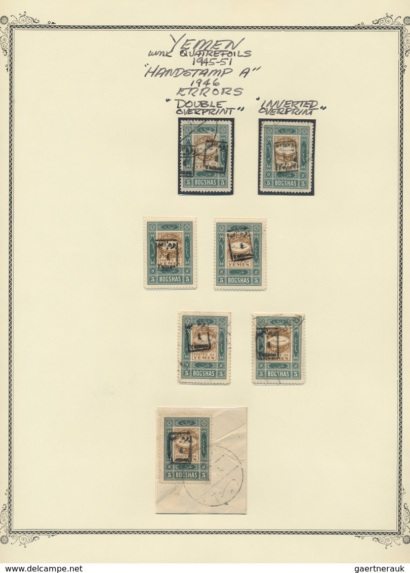 Jemen: 1945/1948, Handstamps On 1940 Issue, Specialised Collection Of 43 Stamps On Written Up Album - Yemen