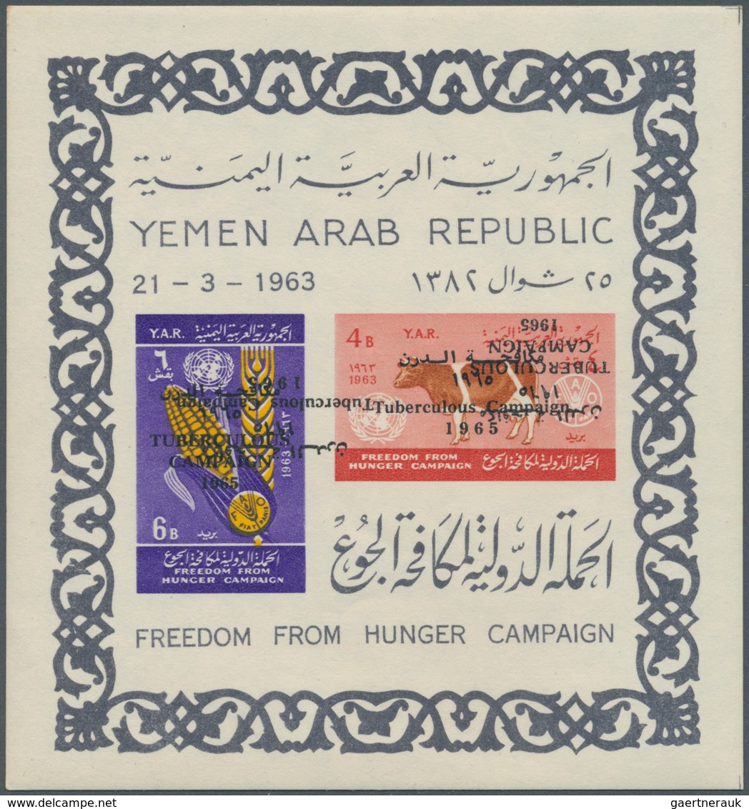 Jemen: 1966, Tuberculosis Fighting, Overprint On "Freedom From Hunger" Souvenir Sheet, 33 Copies Sho - Jemen