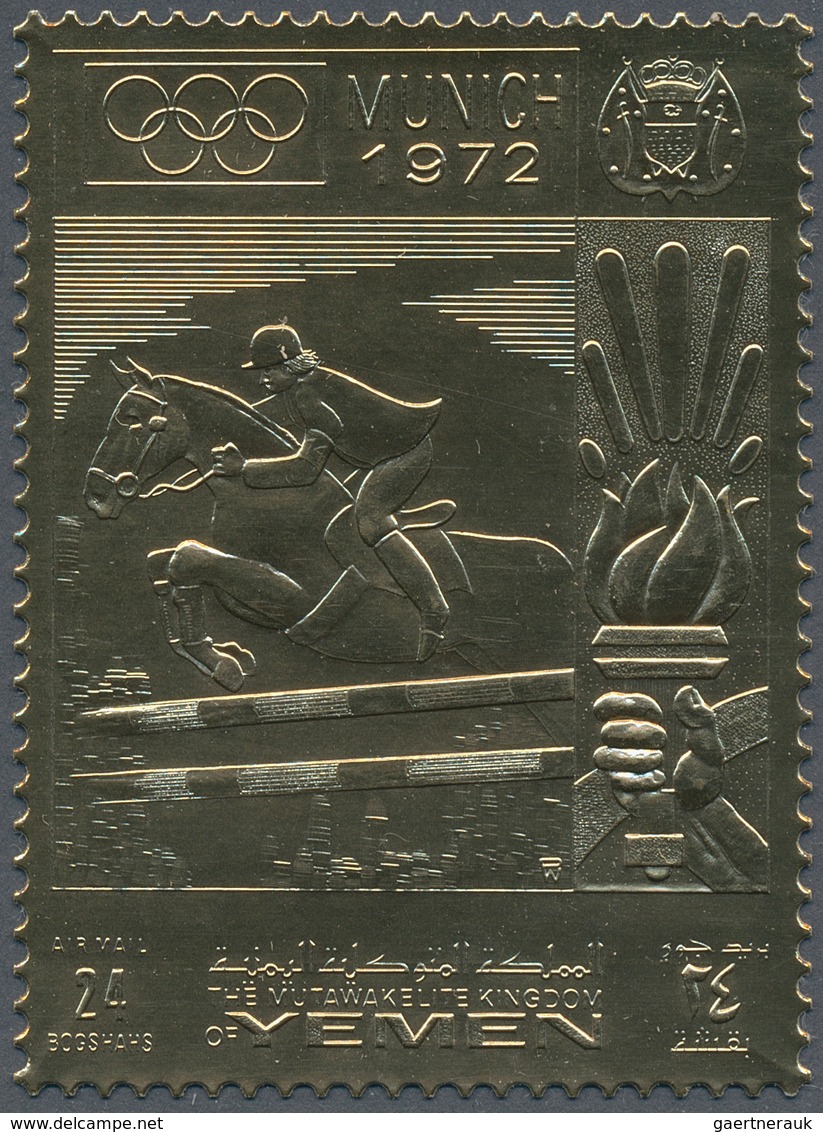 Jemen - Königreich: 1969, Summer Olympics Munich 1972 'Show Jumping' Perforated Gold Foil Stamps Inv - Yémen