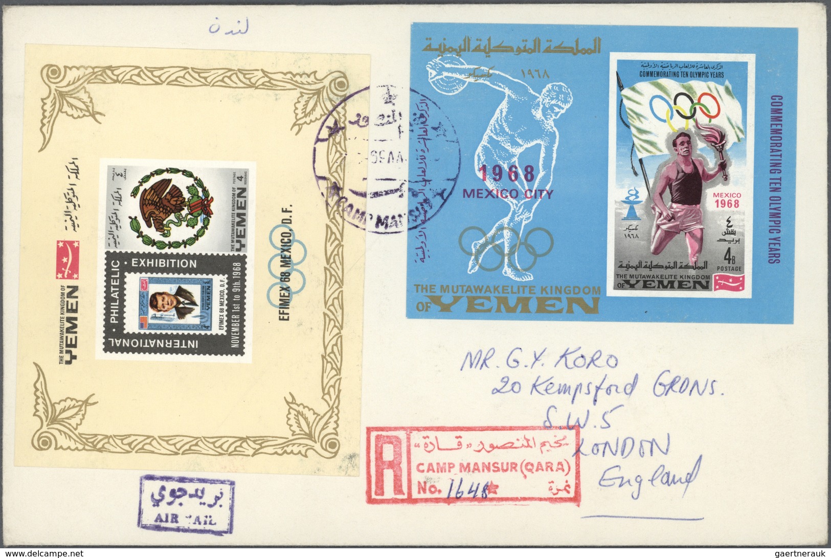 Jemen - Königreich: 1969, Lot Of 15 Registered Airmail Covers To London, All Bearing Souvenir Sheets - Yemen