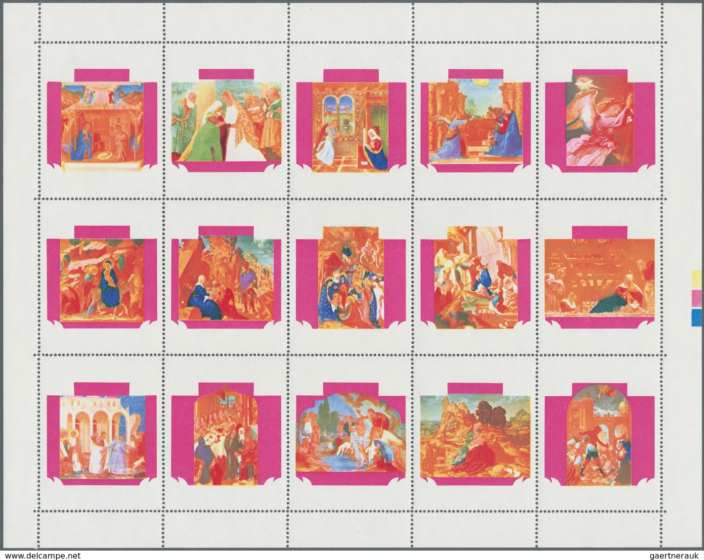 Jemen - Königreich: 1969, Paintings From The Life Of Christ (perf. Se-tenant Sheet Of 15 Stamps): Ei - Yemen