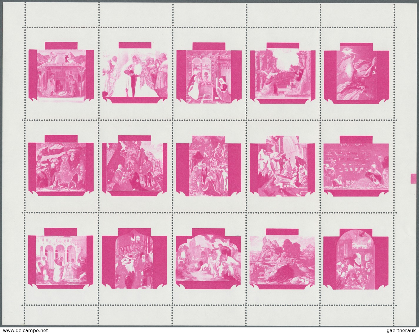 Jemen - Königreich: 1969, Paintings from the life of Christ (perf. se-tenant sheet of 15 stamps): ei