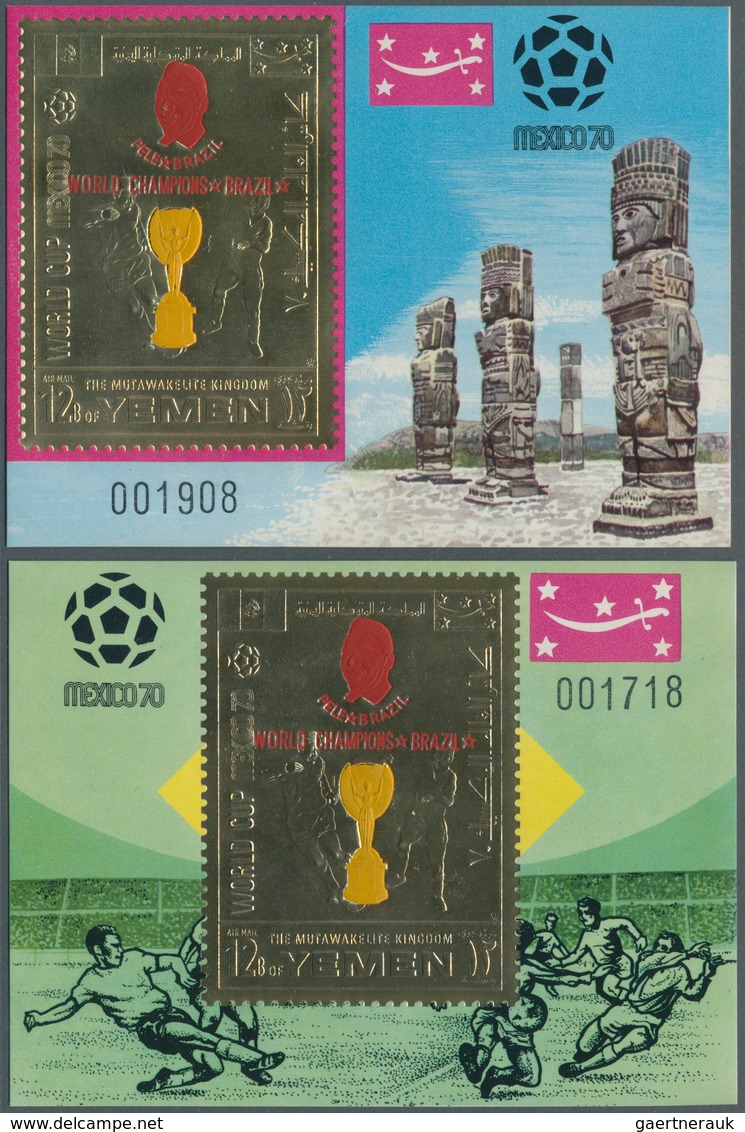 Jemen - Königreich: 1970, Football World Championship Mexico Imperf. Miniature Sheets 12b. Football - Yémen