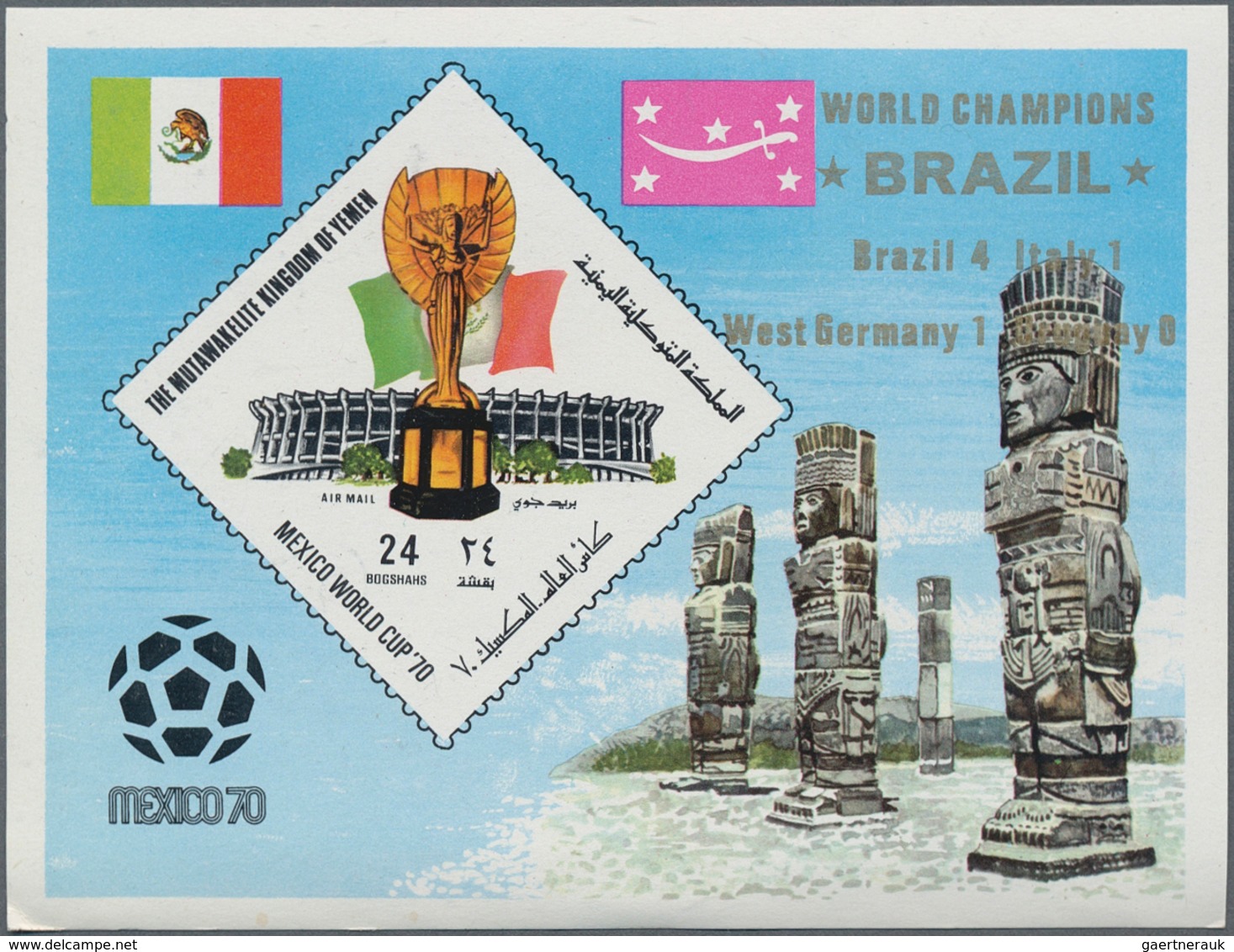 Jemen - Königreich: 1970, Winners Of The Football World Championship Mexico Imperf. Miniature Sheets - Yémen