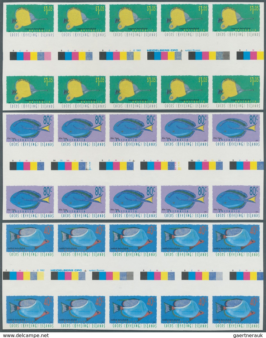 Kokos-Inseln: 1995, Special Lot Of The Fish Series Containing In All 86 Imperforated Stamps For The - Cocos (Keeling) Islands