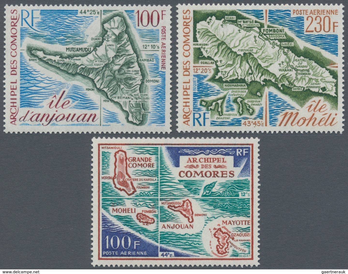 Komoren: 1971/1975, Maps ‚set‘ Of Five Incl. 100fr. Archipelago Of Comores, 100fr. Anjouan, 120fr. M - Comores (1975-...)