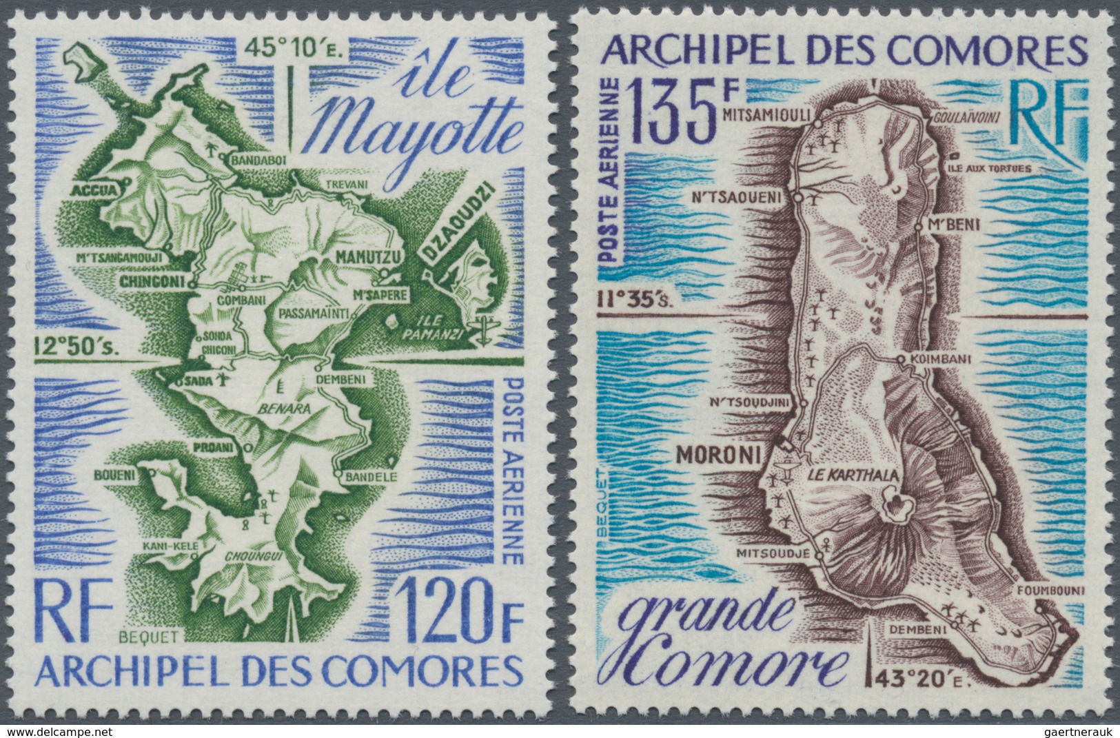 Komoren: 1971/1975, Maps ‚set‘ Of Five Incl. 100fr. Archipelago Of Comores, 100fr. Anjouan, 120fr. M - Comores (1975-...)