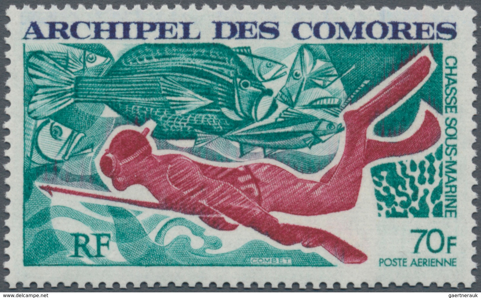 Komoren: 1972, Underwater Fishing 70fr. ‚diver With Harpoon And Fishes‘ In A Lot With About 3.000 St - Comores (1975-...)