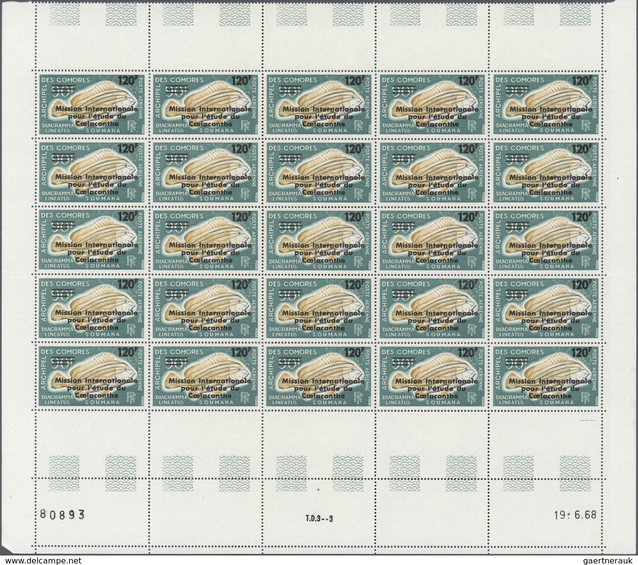 Komoren: 1973, Coelacanth Expedition, 120fr. On 90fr., 260 U/m Copies Within Units (mainly Folded Sh - Comores (1975-...)