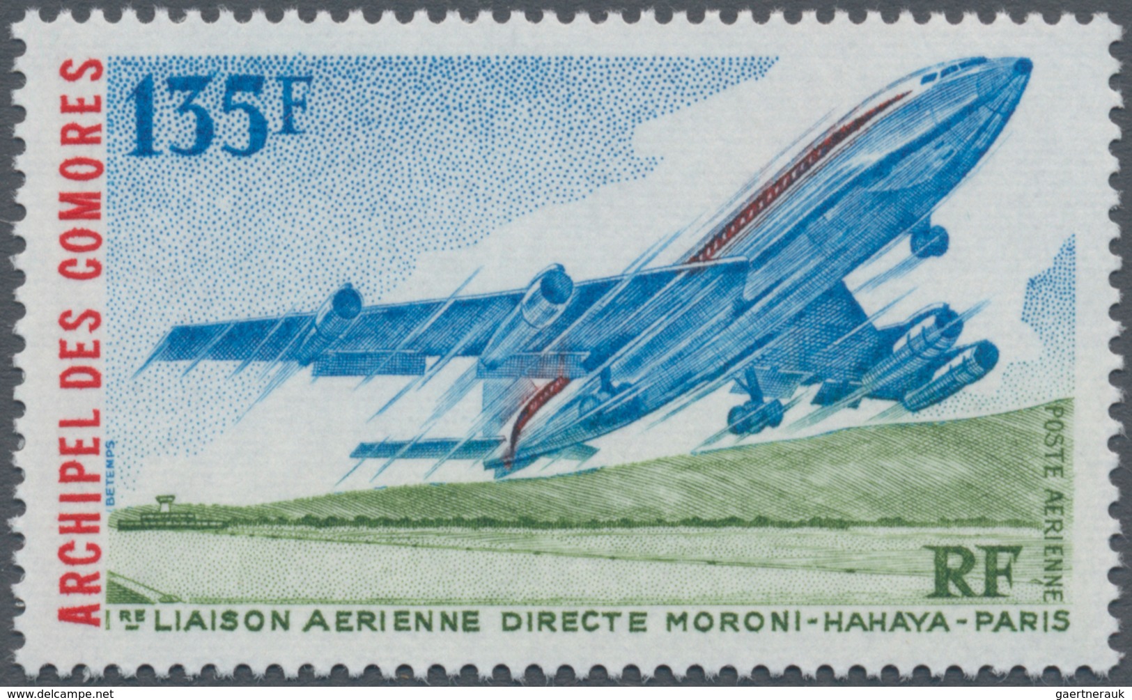Komoren: 1975, 1st Direct Flight ‚Moroni-Hahaya-Paris‘ 135fr. (starting Airplane) In A Lot With Abou - Comores (1975-...)