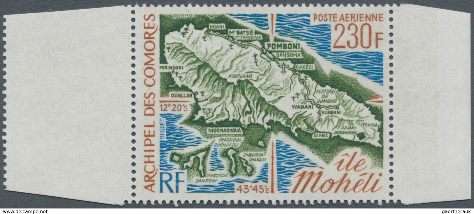 Komoren: 1975, Maps Of Comores 230fr. ‚Moheli ‘ In A Lot With About 1.800 Stamps Mostly In Larger Bl - Comores (1975-...)