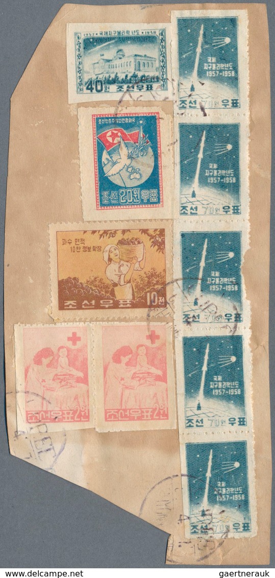 Korea-Nord: 1952/63 (ca.), cut-outs from commercial mail to Sweden inc. front or part-front covers (