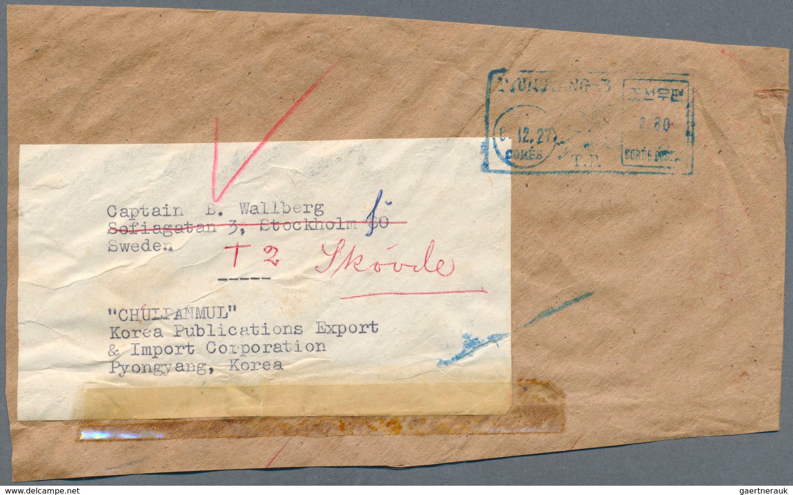 Korea-Nord: 1952/63 (ca.), cut-outs from commercial mail to Sweden inc. front or part-front covers (