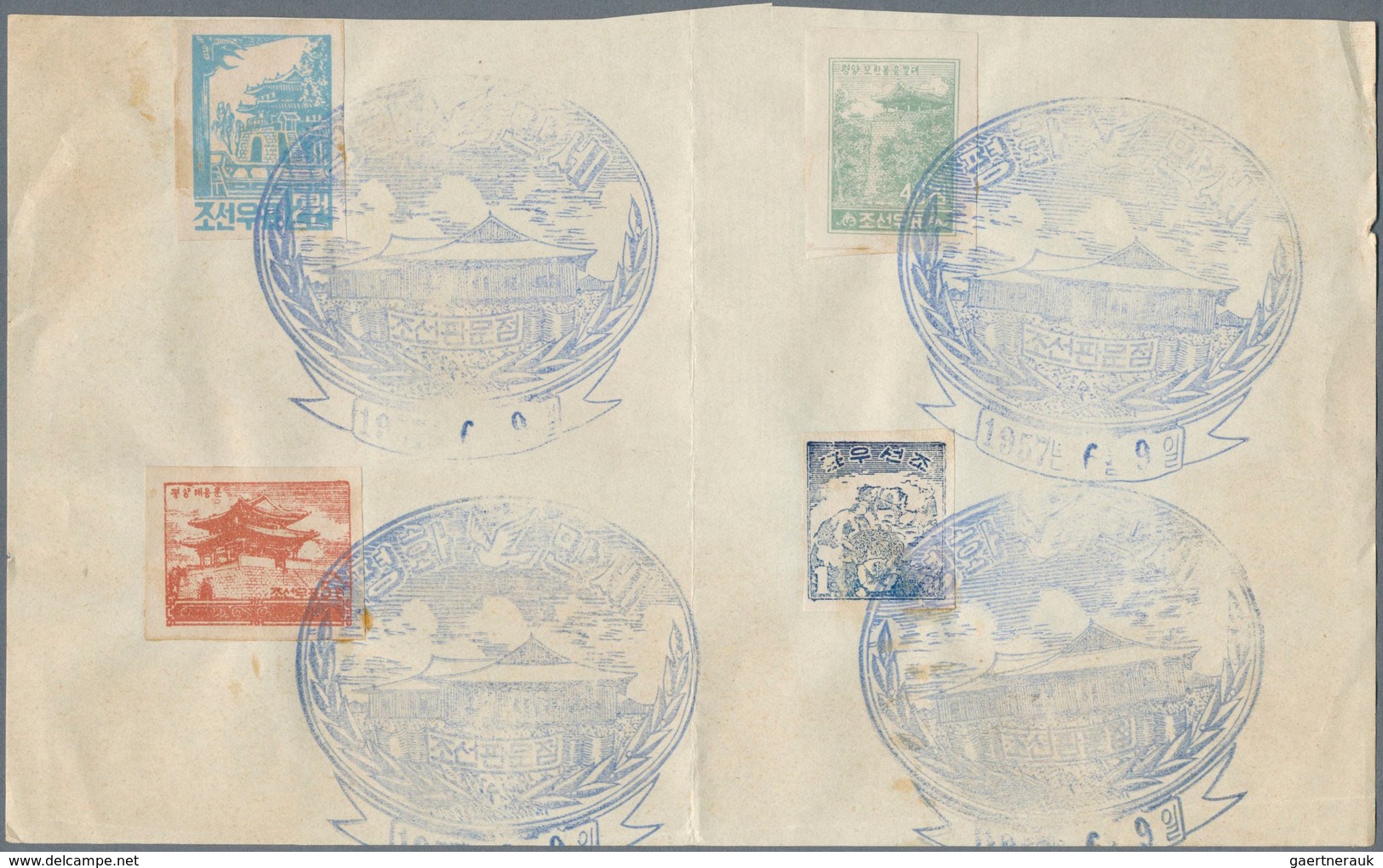 Korea-Nord: 1952/63 (ca.), cut-outs from commercial mail to Sweden inc. front or part-front covers (