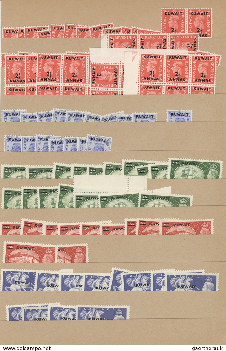 Kuwait: 1930-60, Over 3.500 "KUWEIT" Overprinted Mint Stamps And Blocks Of Four, Air Mails And Offic - Koweït