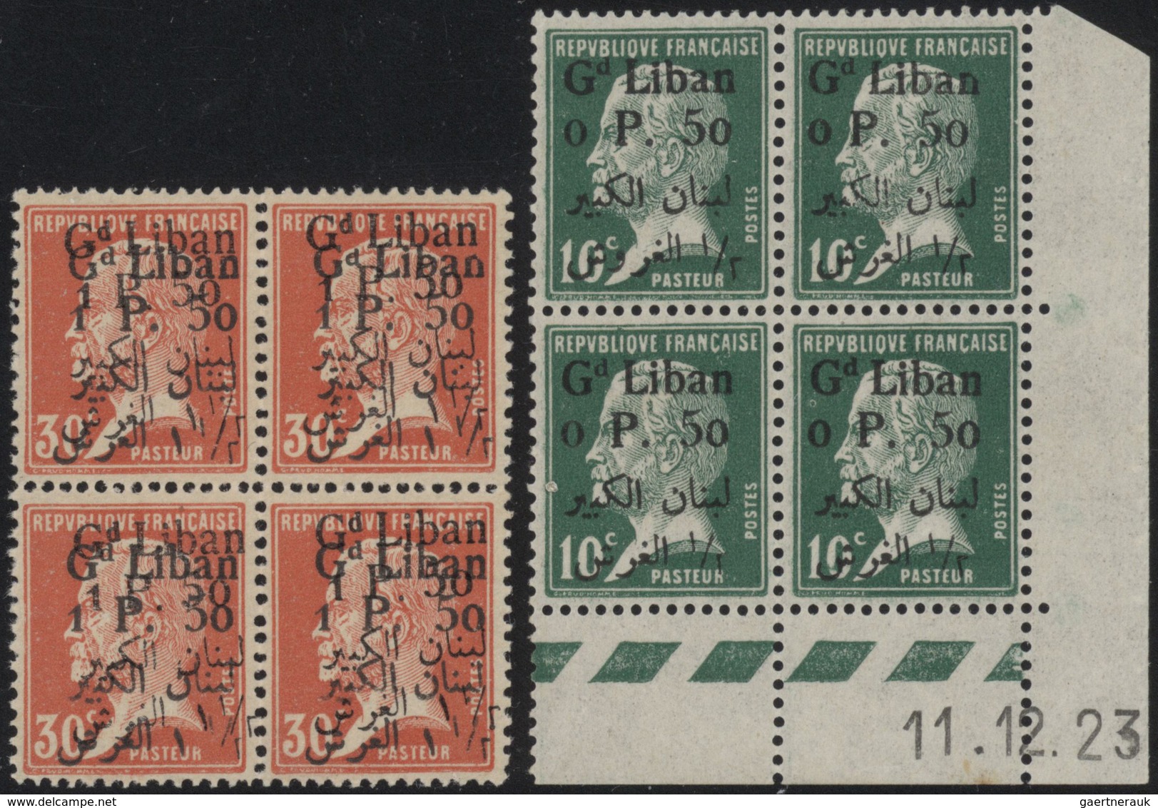 Libanon: 1924-45, Stock Of Mint Stamps And Blocks Including 1924 10c. & 30c. Pasteur, Surcharge Vari - Liban