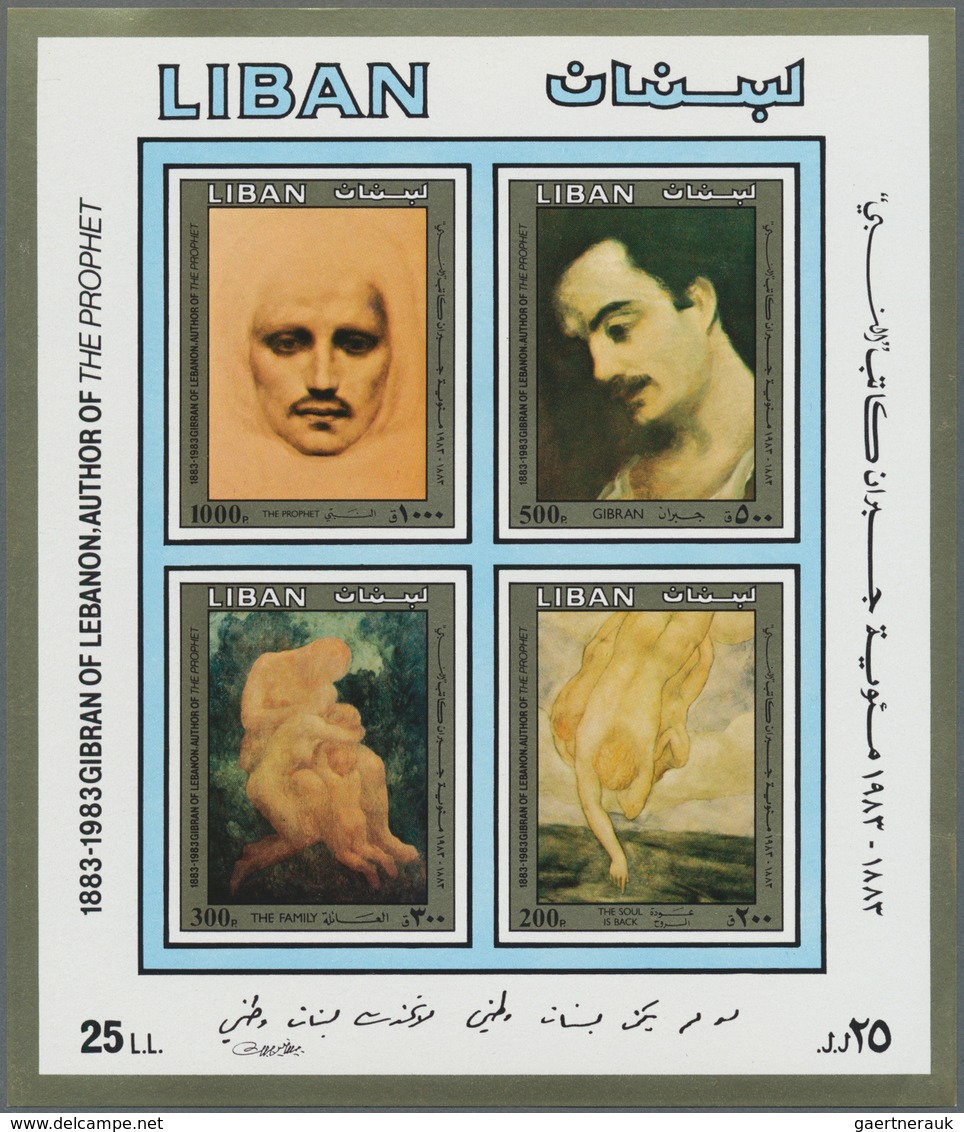 Libanon: 1983, 100th Birthday Of Gibran Kahlil (lebanese Author) Imperforate Miniature Sheet Showing - Líbano