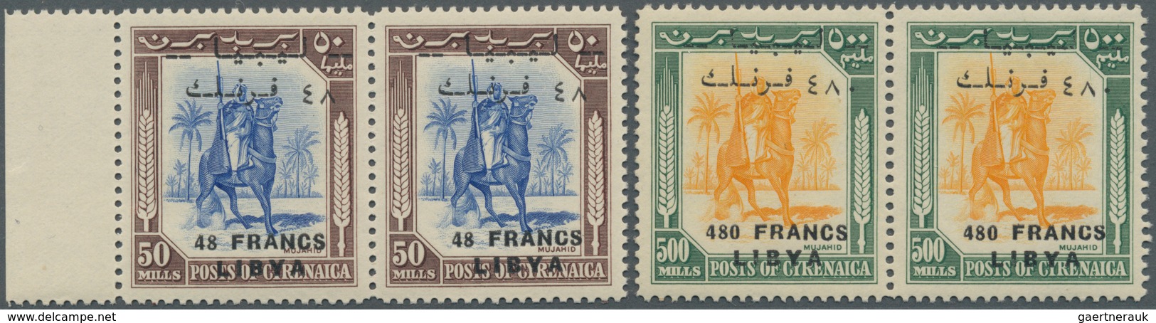 Libyen: 1951, Mounted Warrior Two Different Optd. Stamps In Different Quantities Incl. 48fr. On 50m. - Libye