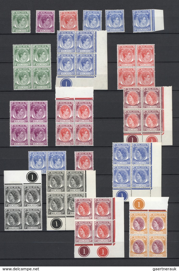 Malaiische Staaten - Malakka: 1949/1954, Definitives KGVI/QEII, Mint Assortment Of 89 Stamps, Mainly - Malacca