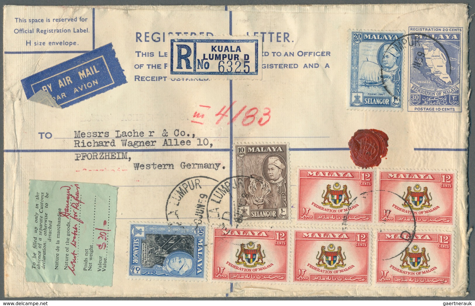 Malaiischer Bund: 1959/1960, Group Of Four Uprated Registered Stationery Envelopes 30c. Ultramarine, - Federation Of Malaya