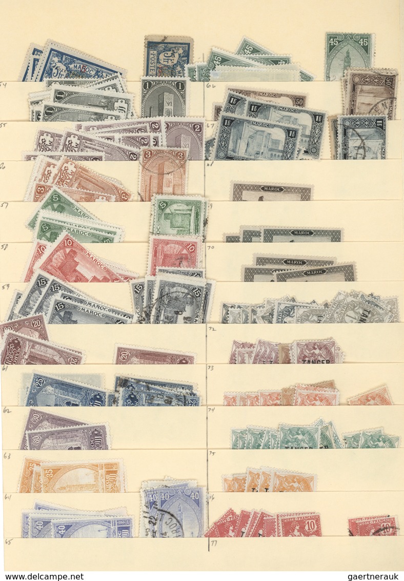 Marokko: 1891/1955, Comprehensive Mint And Used Dealer's Stock In A Densely Stuffed Album, Well Fill - Cartas & Documentos