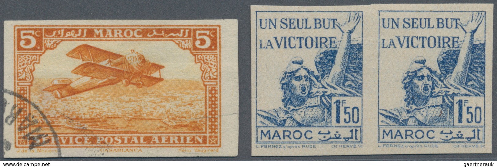 Marokko: 1926/1962, Mainly Mint Assortment Of 30 IMPERFORATE Stamps Resp. Imperforate Colour Proofs. - Cartas & Documentos