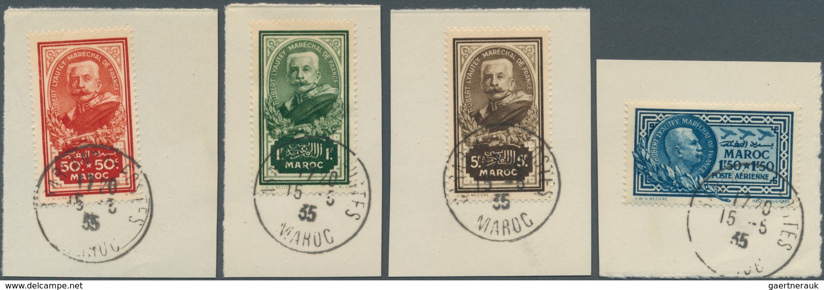 Marokko: 1935, Monument For Marshall Lyautey, Assortment Of 44 Complete Sets On Piece, Each Stamp Cl - Lettres & Documents