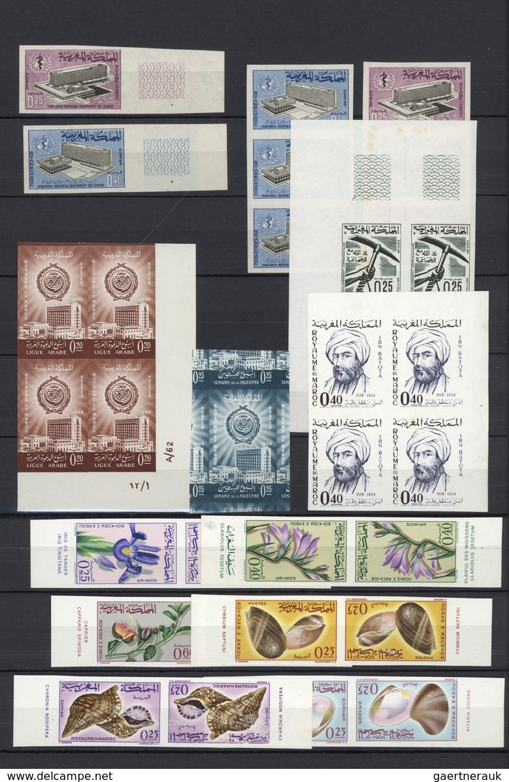 Marokko: 1957/1980, Mint Collection Of Apprx. 190 IMPERFORATE Stamps Incl. Attractive Thematic Issue - Cartas & Documentos