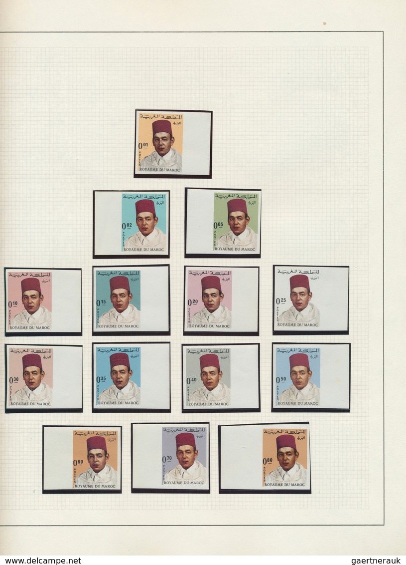 Marokko: 1962/1981, U/m Collection Of Apprx. 360 Different IMPERFORATE Stamps, Neatly Arranged On Al - Lettres & Documents