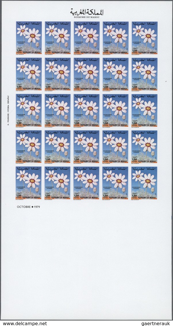Marokko: 1975/1980, U/m Collection Of 45 Different IMPERFORATE Complete Sheets (=1.125 Imperforate S - Lettres & Documents