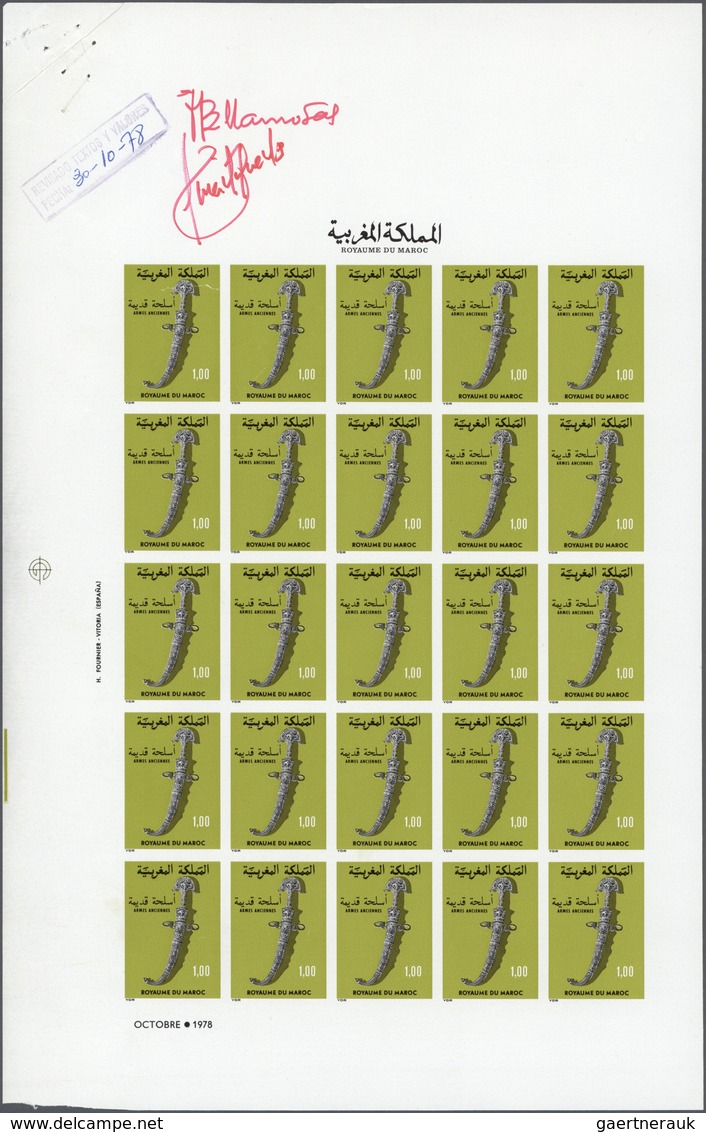 Marokko: 1977/1980, U/m Collection Of 13 IMPERFORATE Sheets (=350 Imperforate Stamps), All Of Them U - Lettres & Documents
