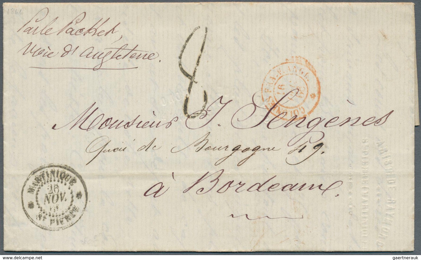 Martinique: 1799/1882 (ca.), Group Of Six Entires (four Stampless And Two Bearing Adhesives), Slight - Autres & Non Classés