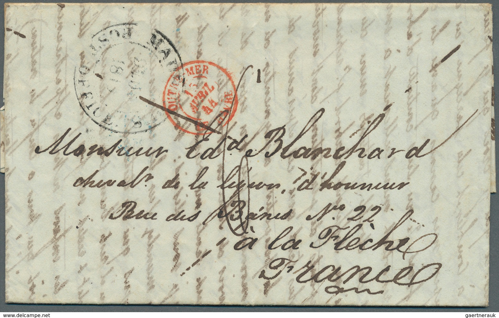 Mauritius: 1844/57 (ca.) A scarce correspondance with ca. 32 stampless entire letters from a sender,