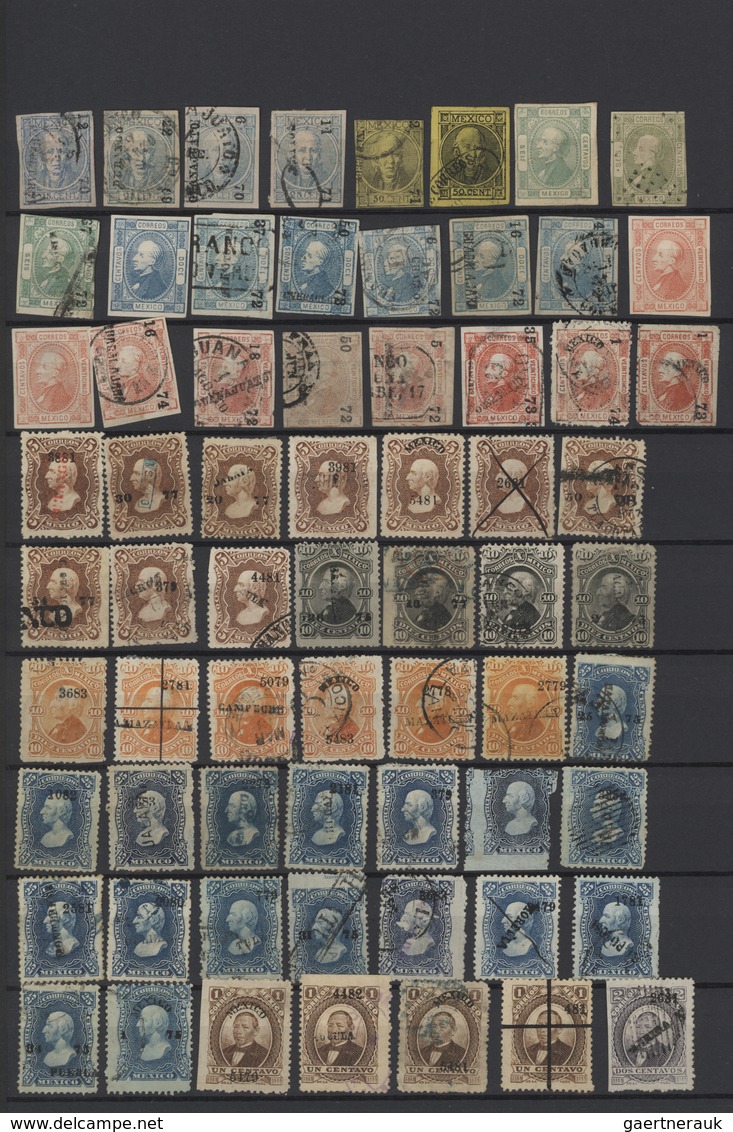 Mexiko: 1856/1890 (ca.), Used And Mint Accumulation/collection Of Apprx. 610 Stamps On Stocksheets, - México