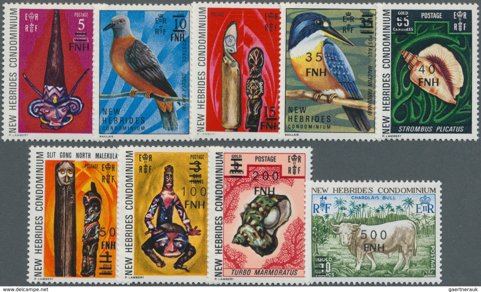 Neue Hebriden: 1977, British Value Definitive Issue Part Set Of Nine With LOCAL OVERPRINT Of New Cur - Sonstige & Ohne Zuordnung