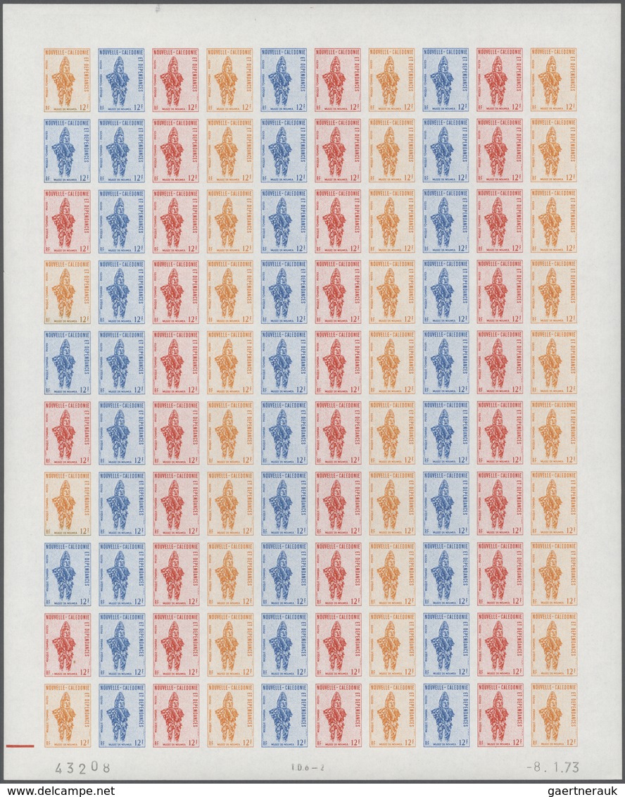 Neukaledonien: 1973. Lot Of 3 Color Proof Sheets Of 100 For The Definitive Issue "Tchamba Mask". Pri - Neufs