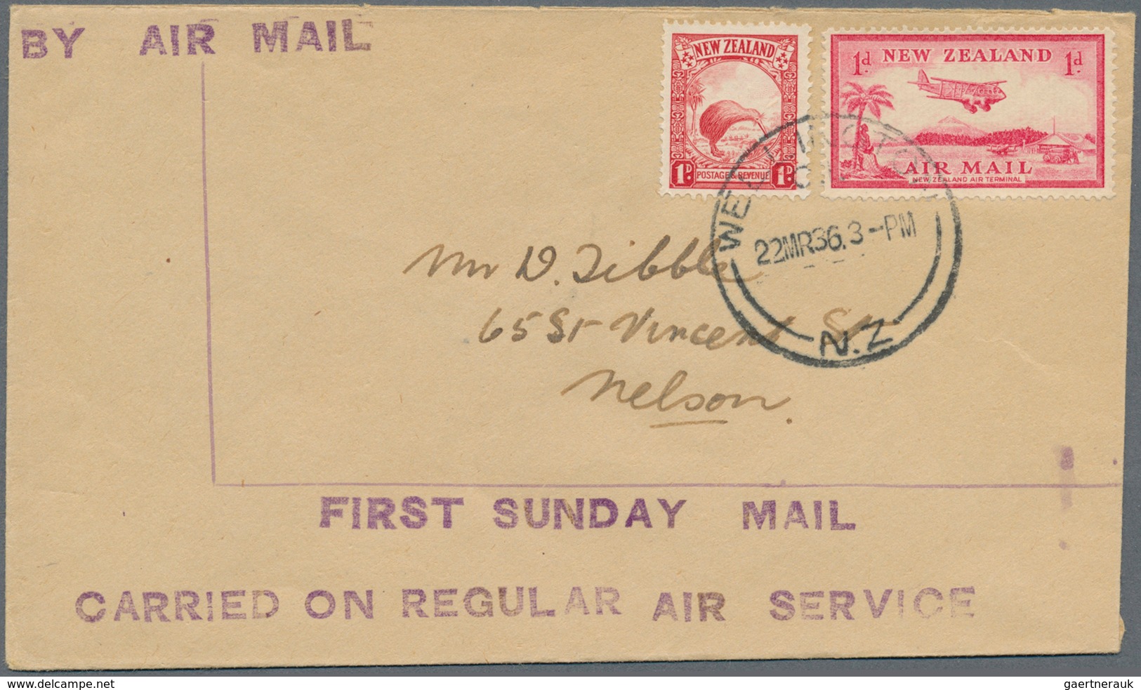 Neuseeland: 1934-37: Five Airmail Covers, With 1934 Cover To India And P/s Envelope 1d. On 2d. Used - Autres & Non Classés