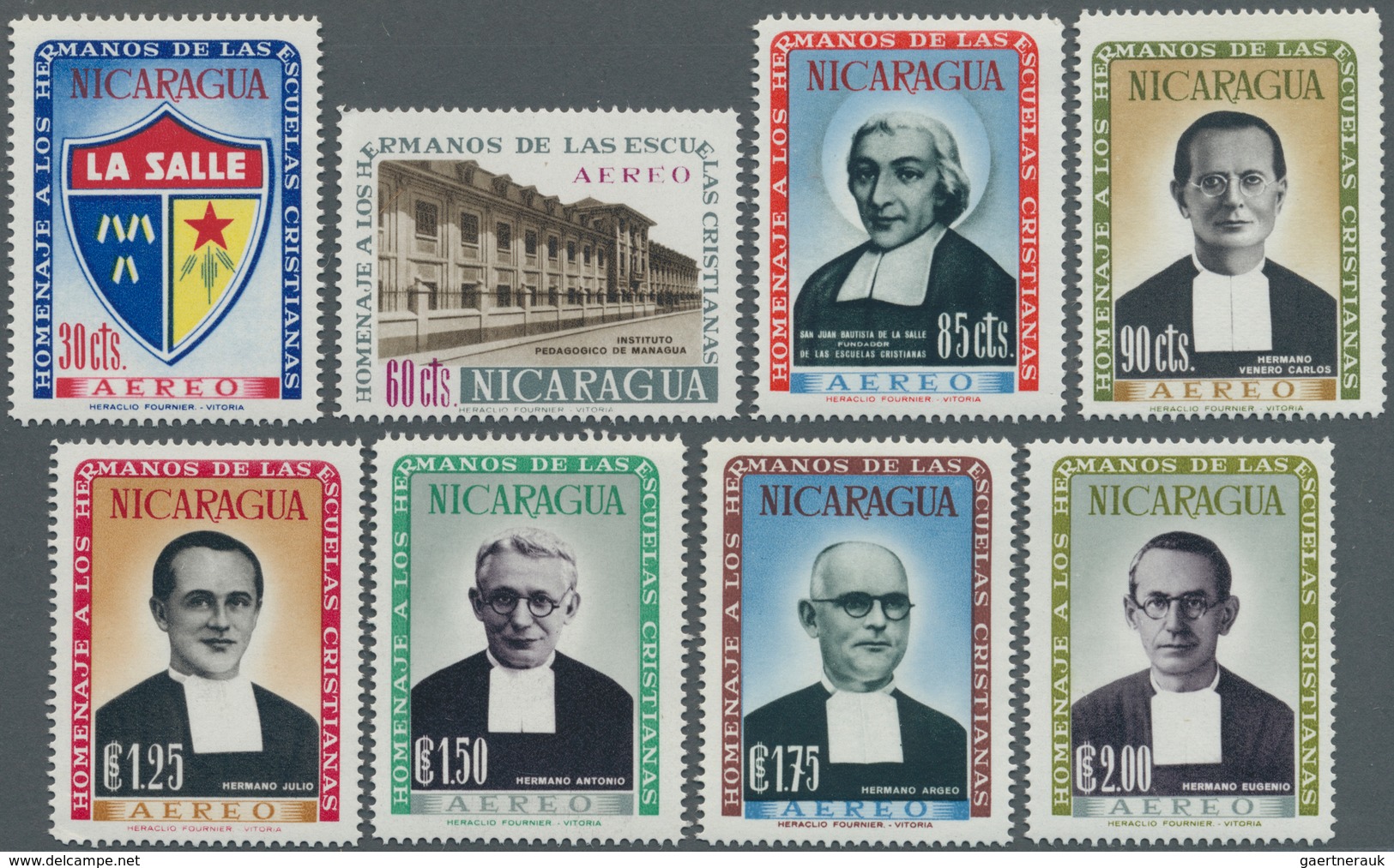 Nicaragua: 1958, Order Of Christian Brothers And Johann-Baptist La Salle Complete Set Of Eight Airma - Nicaragua