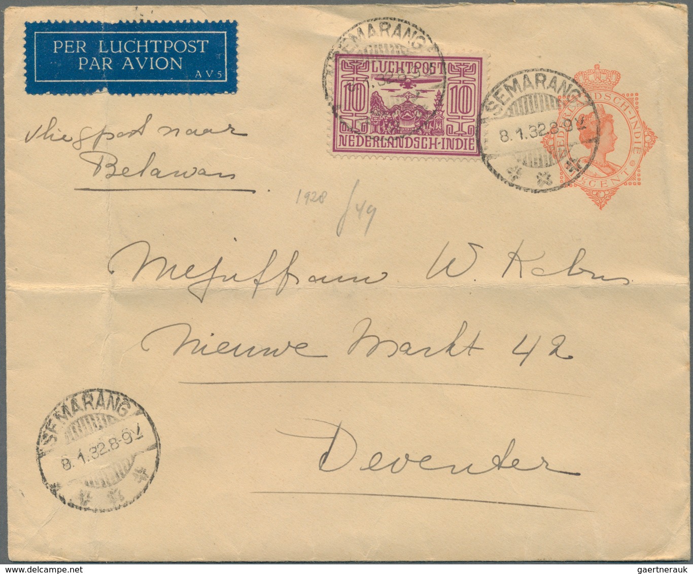 Niederländisch-Indien: 1888/1932, used stationery envelopes (10, inc. uprates for airmail or foreign